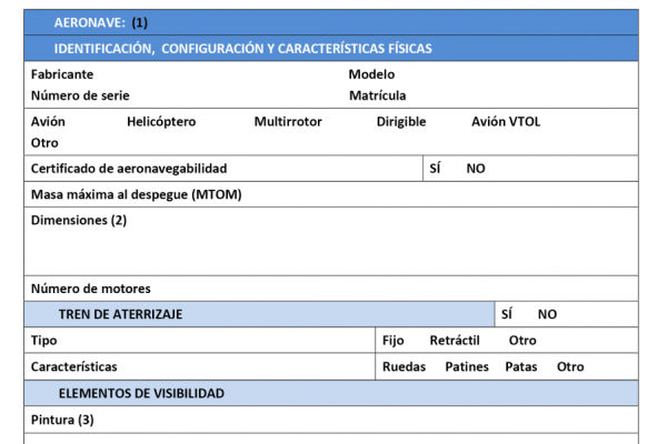 Documento de caracterización de la aeronave (DCA) para drones