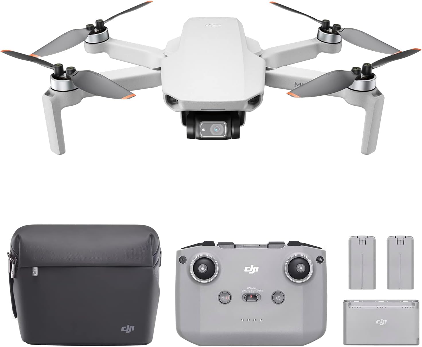 DJI Mini 2 vista frontal con mando