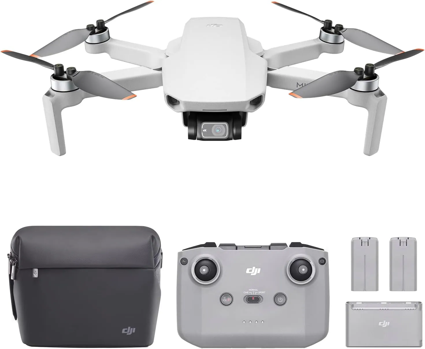 DJI Mini 2 vista frontal con mando