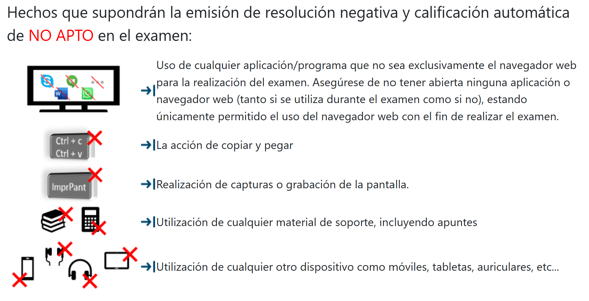 Instrucciones de AESA: los hechos que suponen resolución negativa y No Apto automático en el examen televigilado