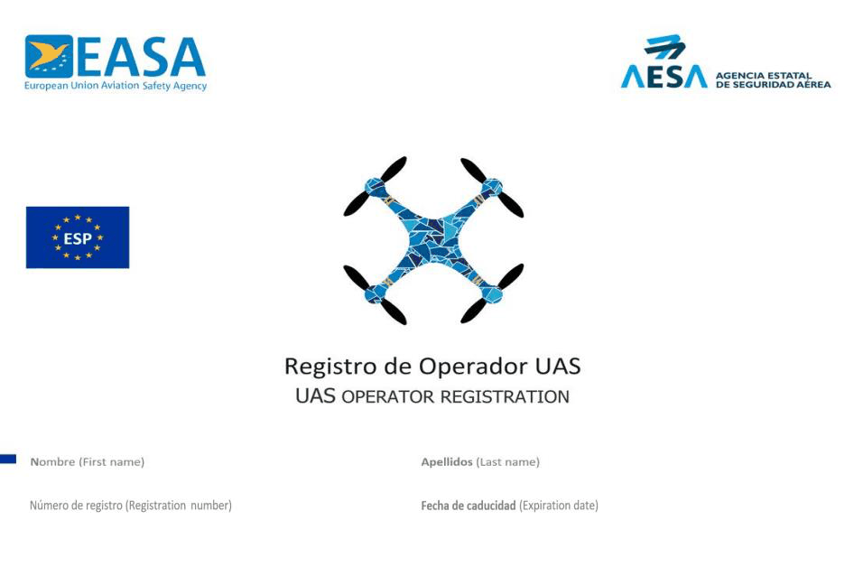 Modelo de certificado de registro de operador de UAS para actividades EASA
