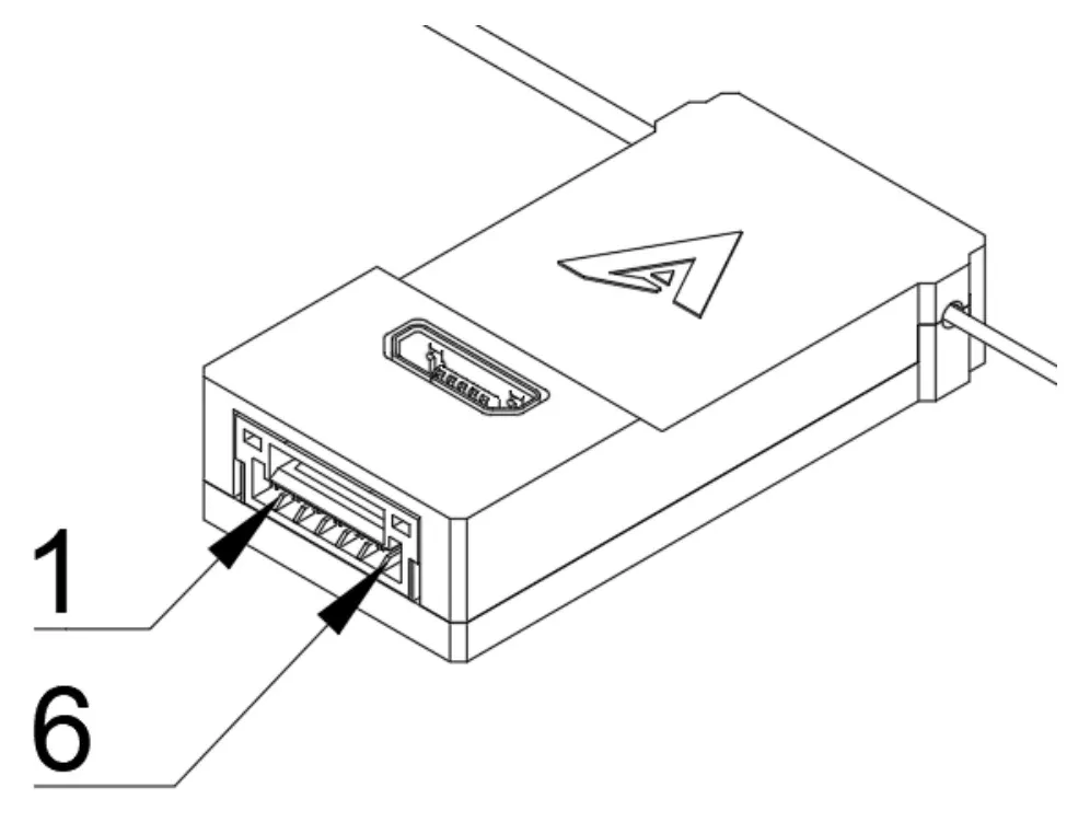 El conector JST GH del módulo, con sus pines 1 a 6