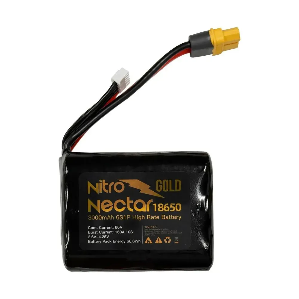 NewBeeDrone Nitro Nectar Gold 3000mAh Tabless 18650 6S1P lithium-ion Battery — NewBeeDrone · imagen de producto (web oficial)