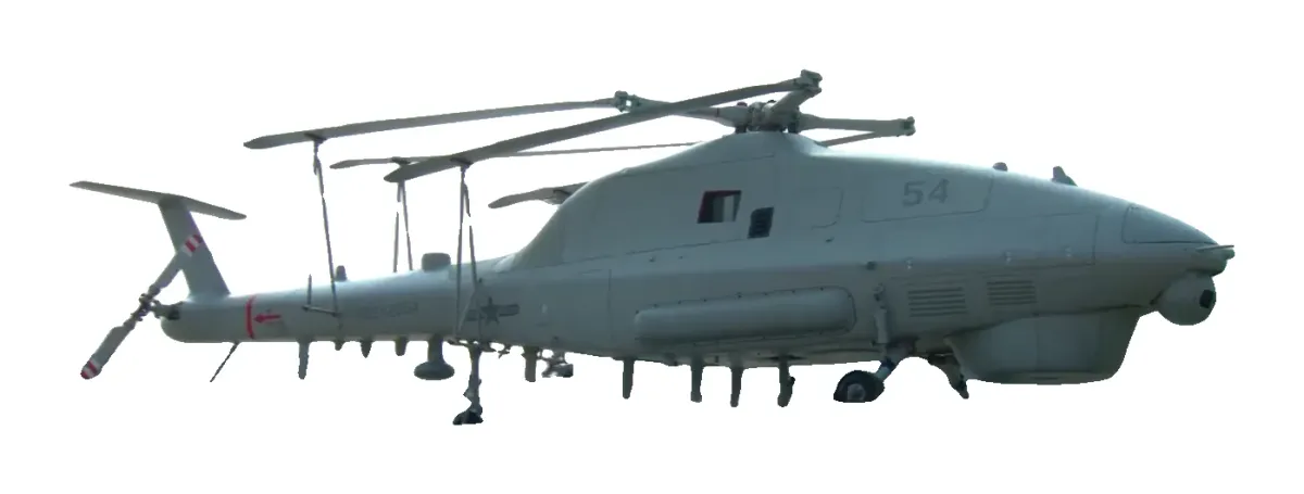 AR-2000 — En el desfile de septiembre de 2025, en Pekín. Imagen: China News Service · CC BY 4.0 · Wikimedia Commons (recortada sobre fondo blanco) — https://commons.wikimedia.org/wiki/File:Unmanned_Helicopter_2025_V-J_Parade_CNS.png
