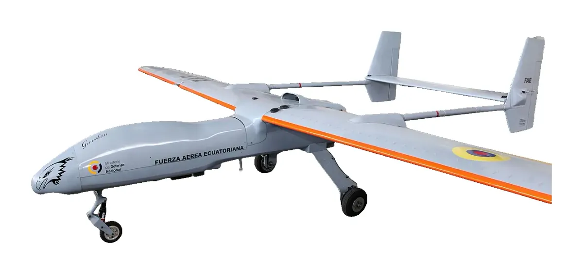 UAV-2 Gavilán — Imagen: Fuerzas Armadas del Ecuador · CC BY-SA 2.0 · Wikimedia Commons (recortada sobre fondo blanco) — https://commons.wikimedia.org/wiki/File:UAV_Gavilan1.jpg