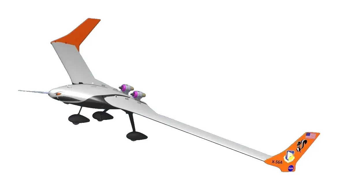 Lockheed Martin X-56 — Imagen de vuelo simulado. Fuerza Aérea de EE. UU. · Wikimedia Commons · dominio público